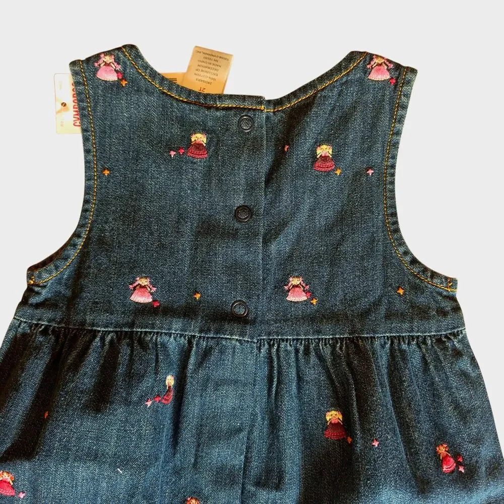 NWT Gymboree Peruvian Doll Denim Overalls Romper Size 2T Blue Embroidered Y2K